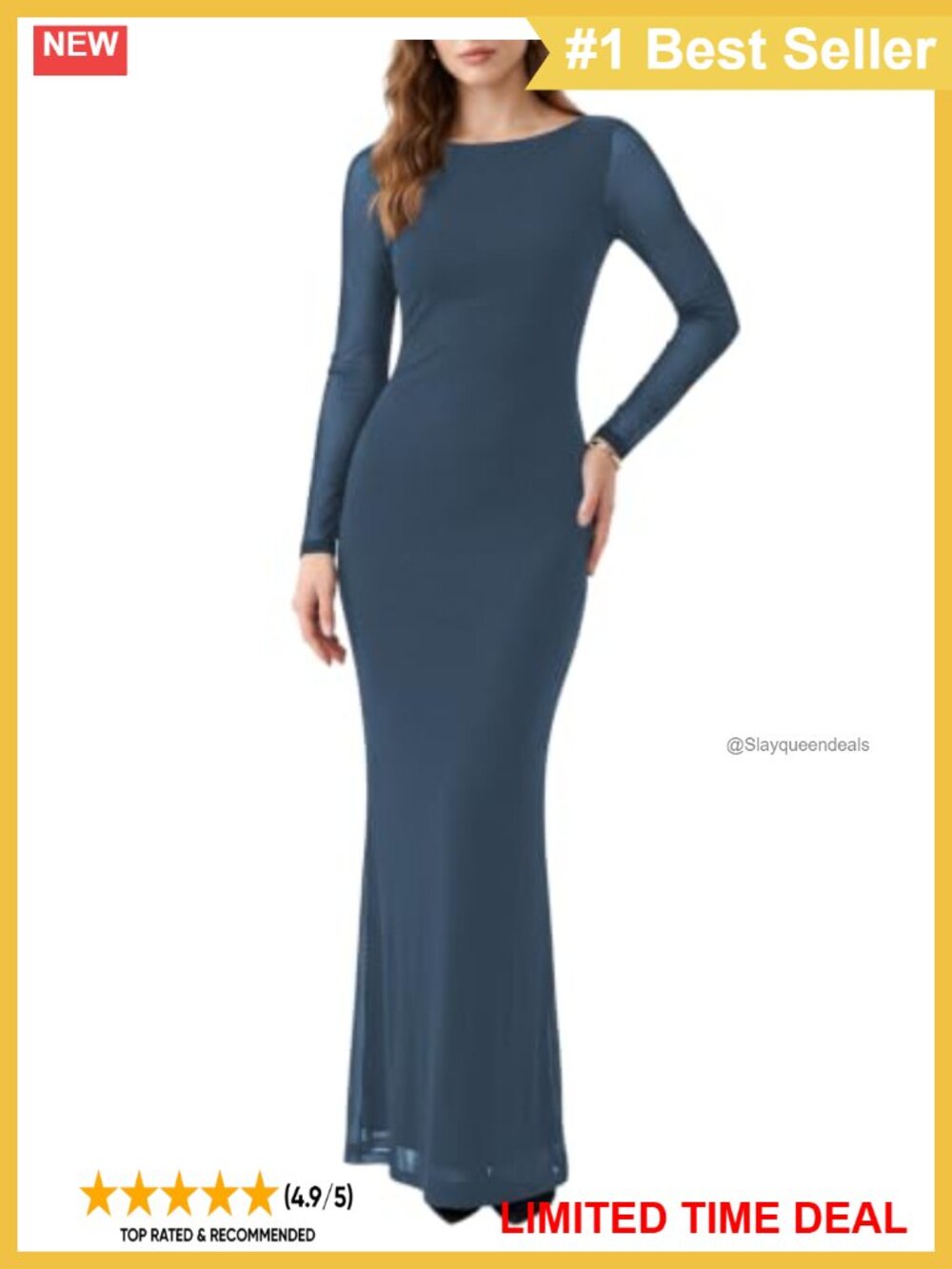 Mesh Long Sleeve Bodycon Maxi Dress Formal Cocktail Gown